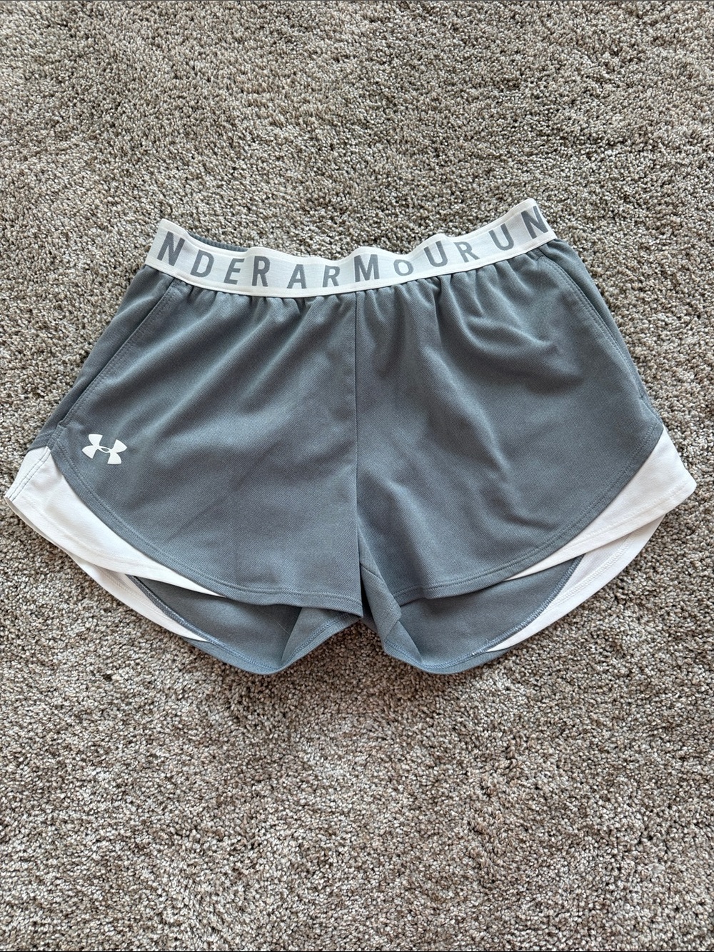 Under Armour Women's Grey Athletic Shorts with White Waistband